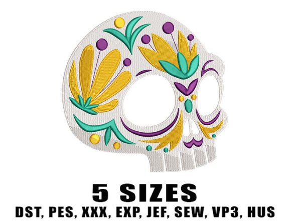 Bold Petal Skull Embroidery Design
