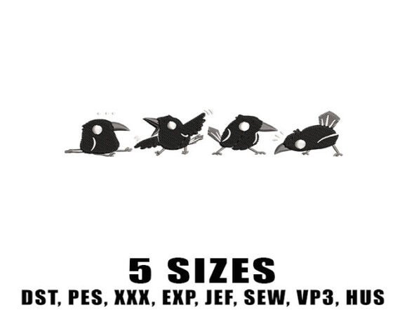 Cartoon Black Crow Embroidery Design
