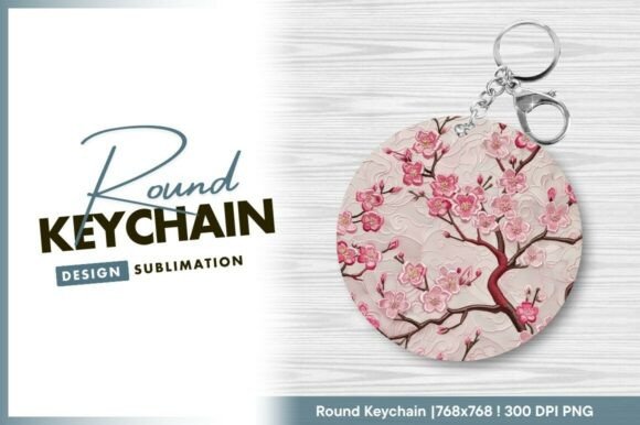 Cherry Blossom Embroidery Round Keychain