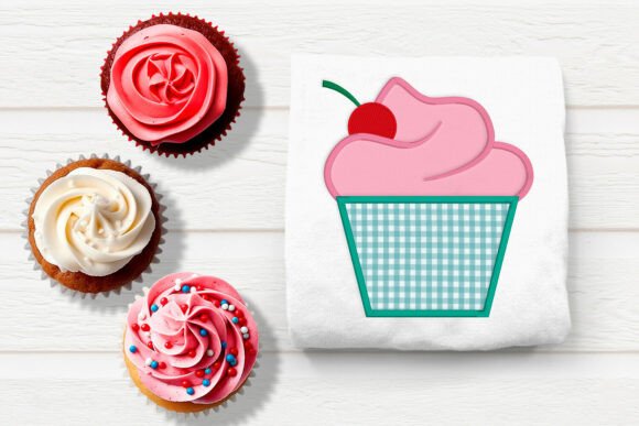 Cupcake with Cherry Applique Embroidery