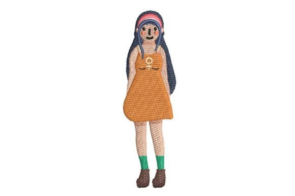 Cute Girl in Summer Dress Embroidery Design