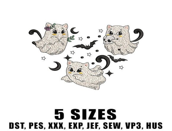Halloween Ghost Cat Embroidery Design