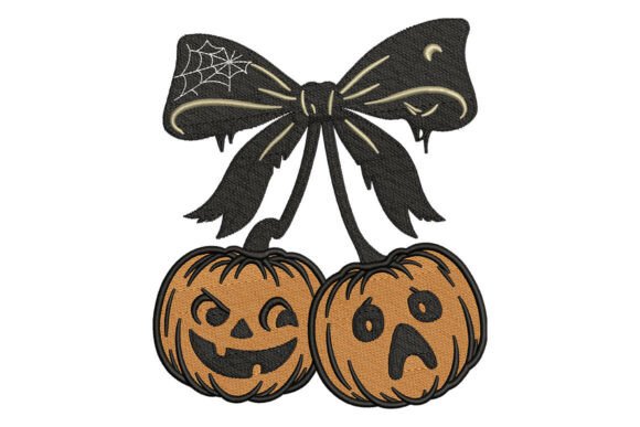 Halloween Pumpkins with Bow Embroidery