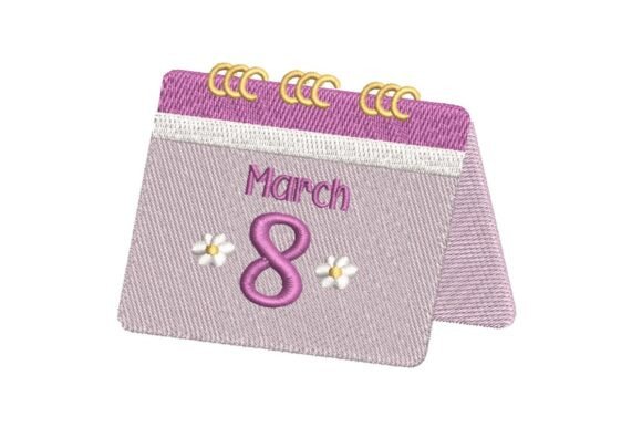 March 8 Calendar with Flowers Embroidery Design