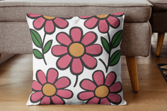 Pink Daisy Floral Embroidery Design