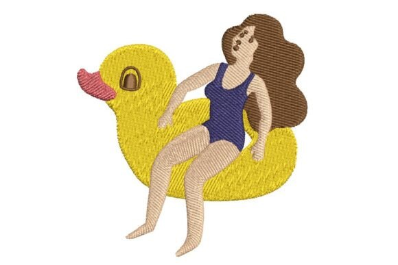 Summer Girl Sunbathing on Duck Floatie