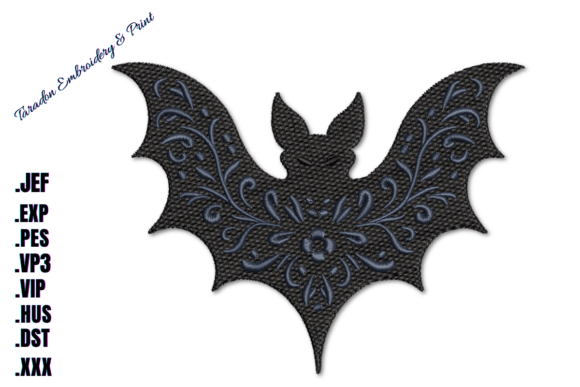 Swirl Winged Bat Machine Embroidery