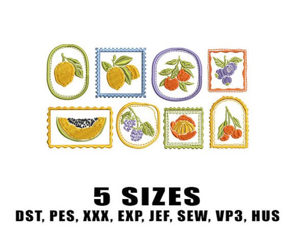 Vintage Fruits Collage Embroidery Design